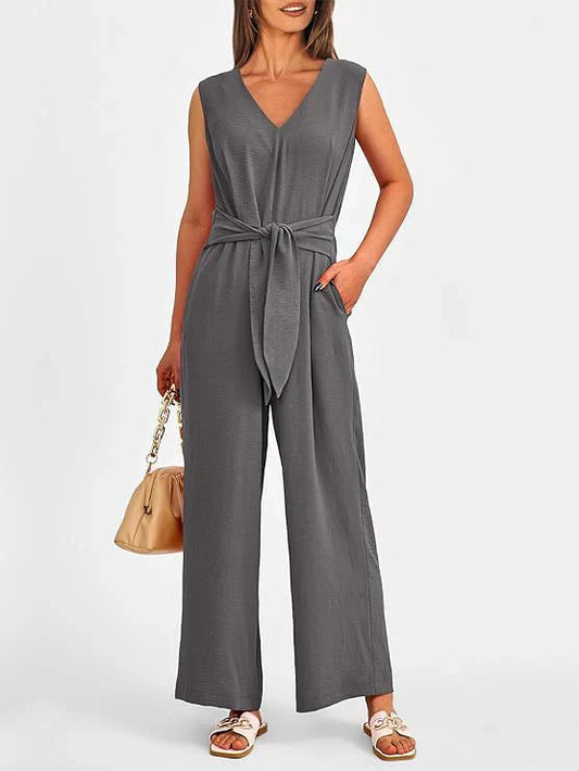 Flowy Fit Waist Tie Wide Leg Jumpsuit 