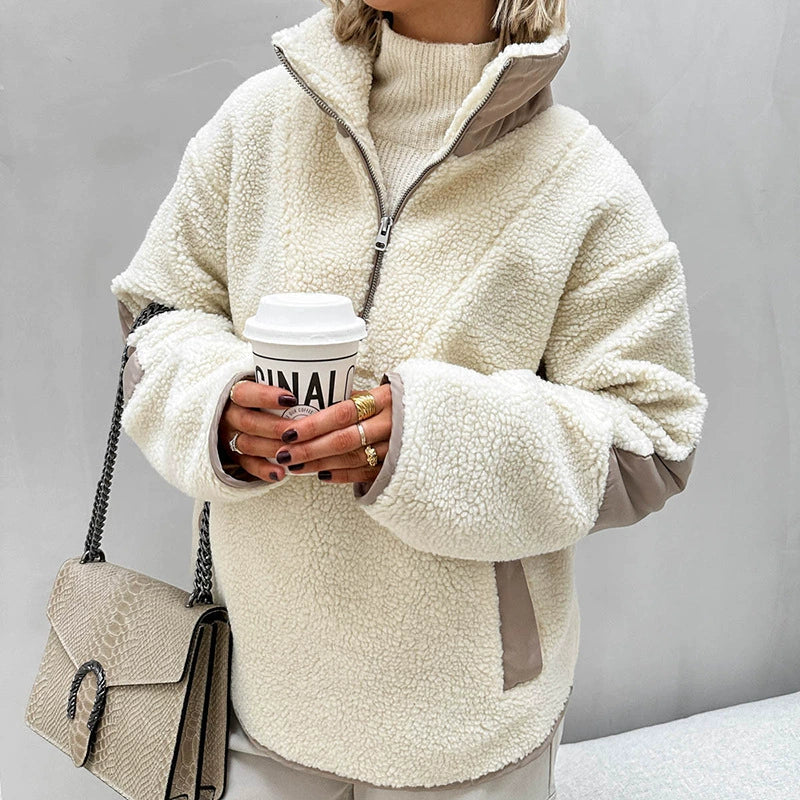 Oversized Quarter Zip Fleece Pullover 