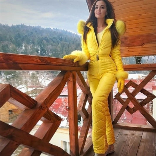 One Piece - Belted Waist - Flared Pant Ski Suit