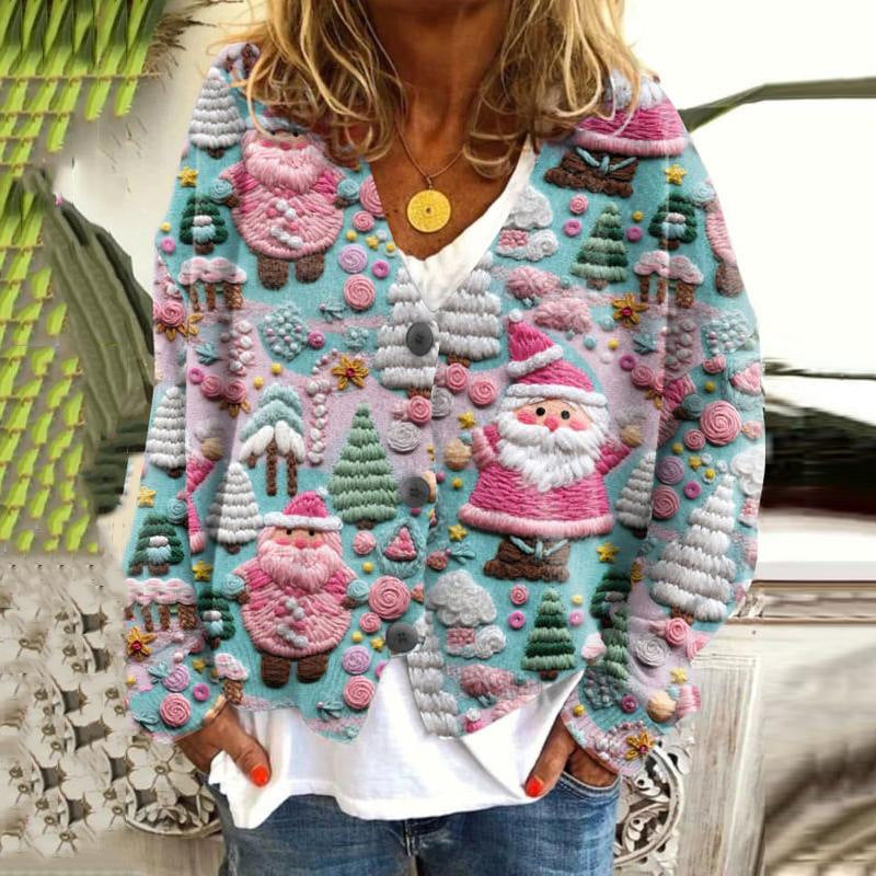 Women's cute cardigan with sheep embroidery and farm motif