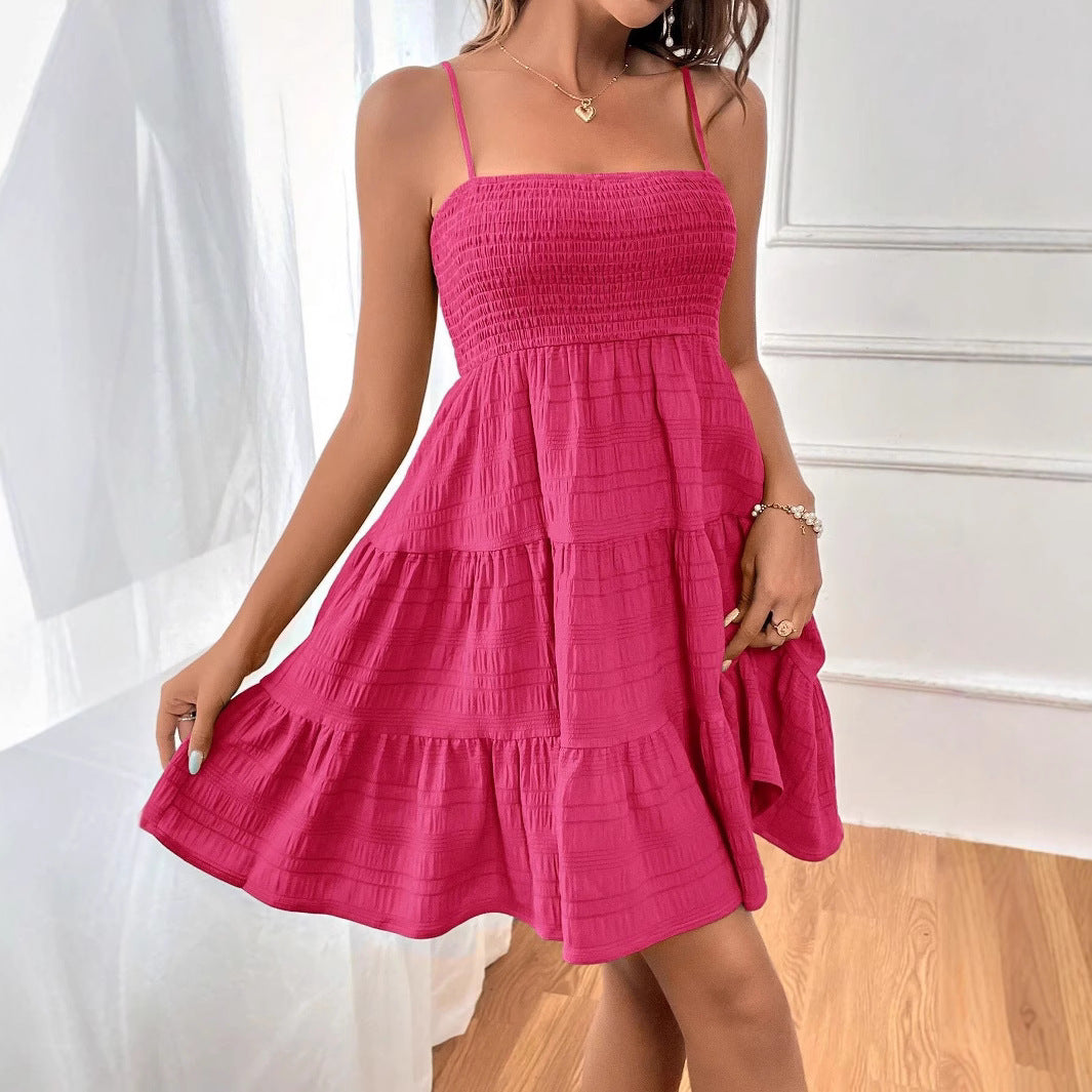 Smocked Bodice Sleeveless A-Line Short Dress