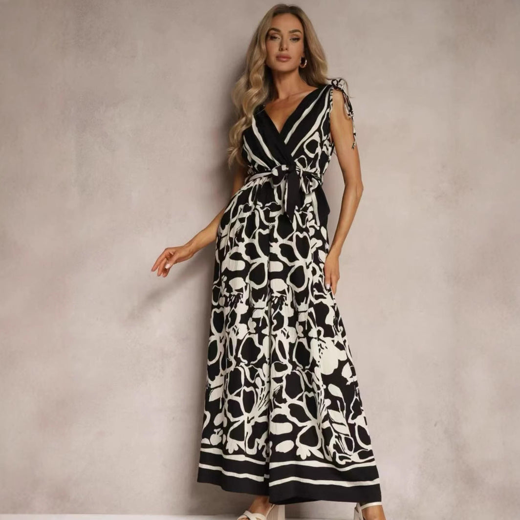 Printed Tie Waist Relaxed Jumpsuit