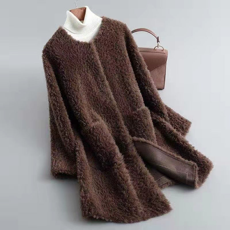 Women’s Coat - Faux Fur - Mid Length - Relaxed Fit - Open Front