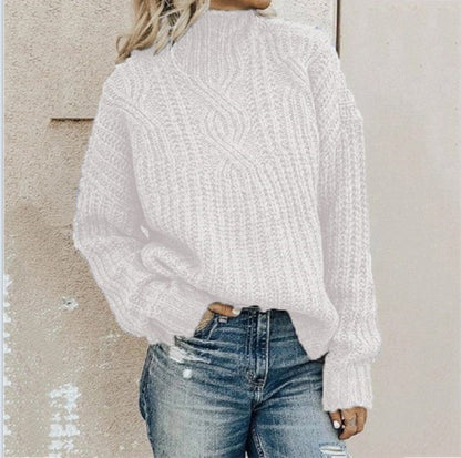 Women’s Knit Sweater - Cable Pattern - Relaxed Fit - Mock Neck Casual Pullover