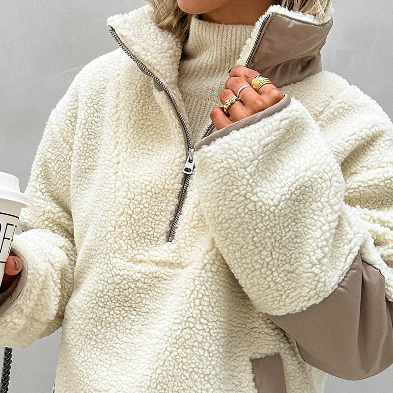 Oversized Quarter Zip Fleece Pullover 
