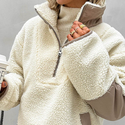 Women’s Pullover Fleece – Oversized Fit – Quarter Zip – Stand Collar – Side Pockets