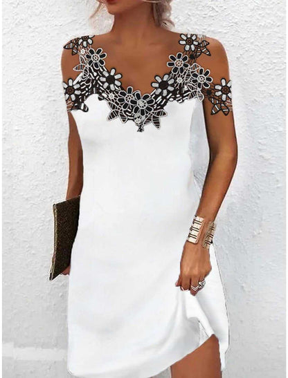 Women’s Evening Dress – Slim Fit – Embroidered Lace – V-Neck – Sleeveless Luxury Fabric