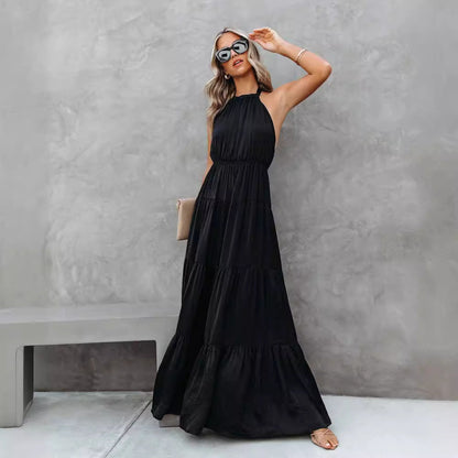 Women’s Halter Dress – Full Length – Tiered Skirt – Cinched Waist Flowing Fit