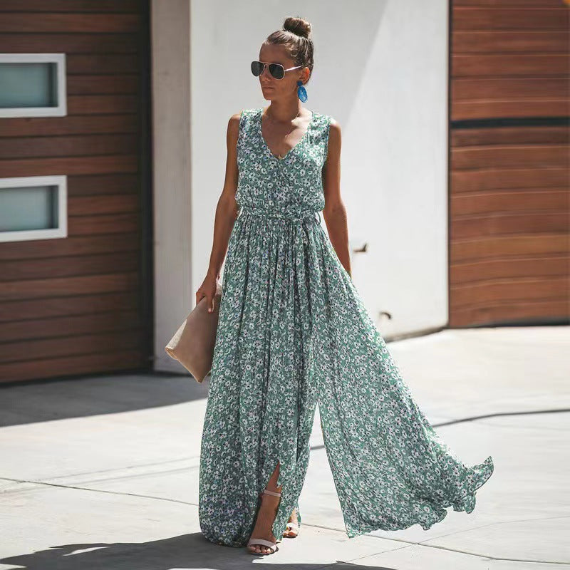 Flowy Cinched Waist Maxi Dress