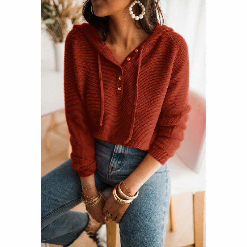 Knit Texture Relaxed Fit Cropped Hoodie 