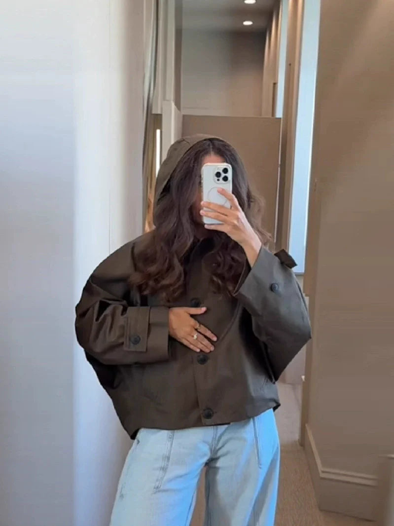 Oversized Cotton Blend Cropped Jacket 