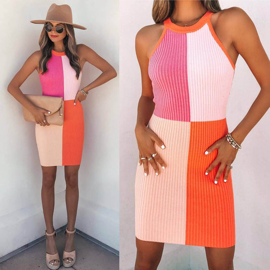 Ribbed Knit Fitted Sleeveless Bodycon Dress