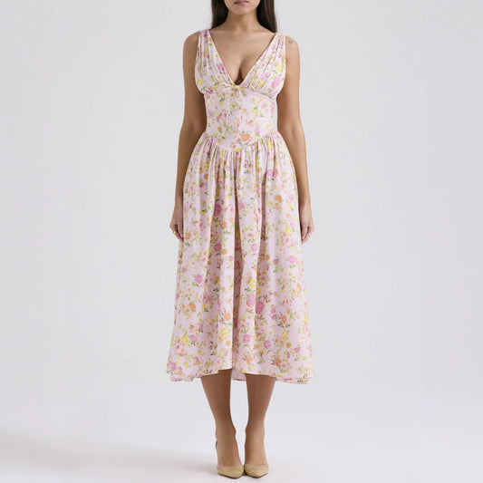 Floral Print Lightweight A-Line Midi Dress