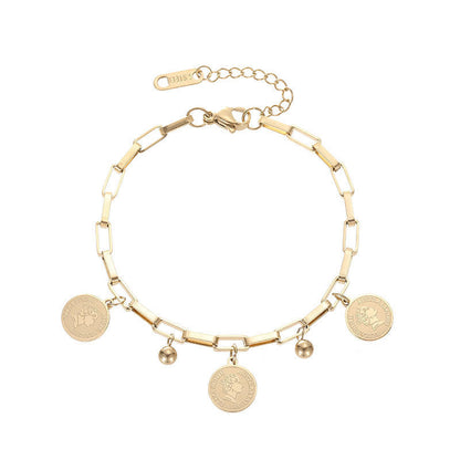 Women's Chain Bracelet - Adjustable Link Design - Vintage Coin Charms