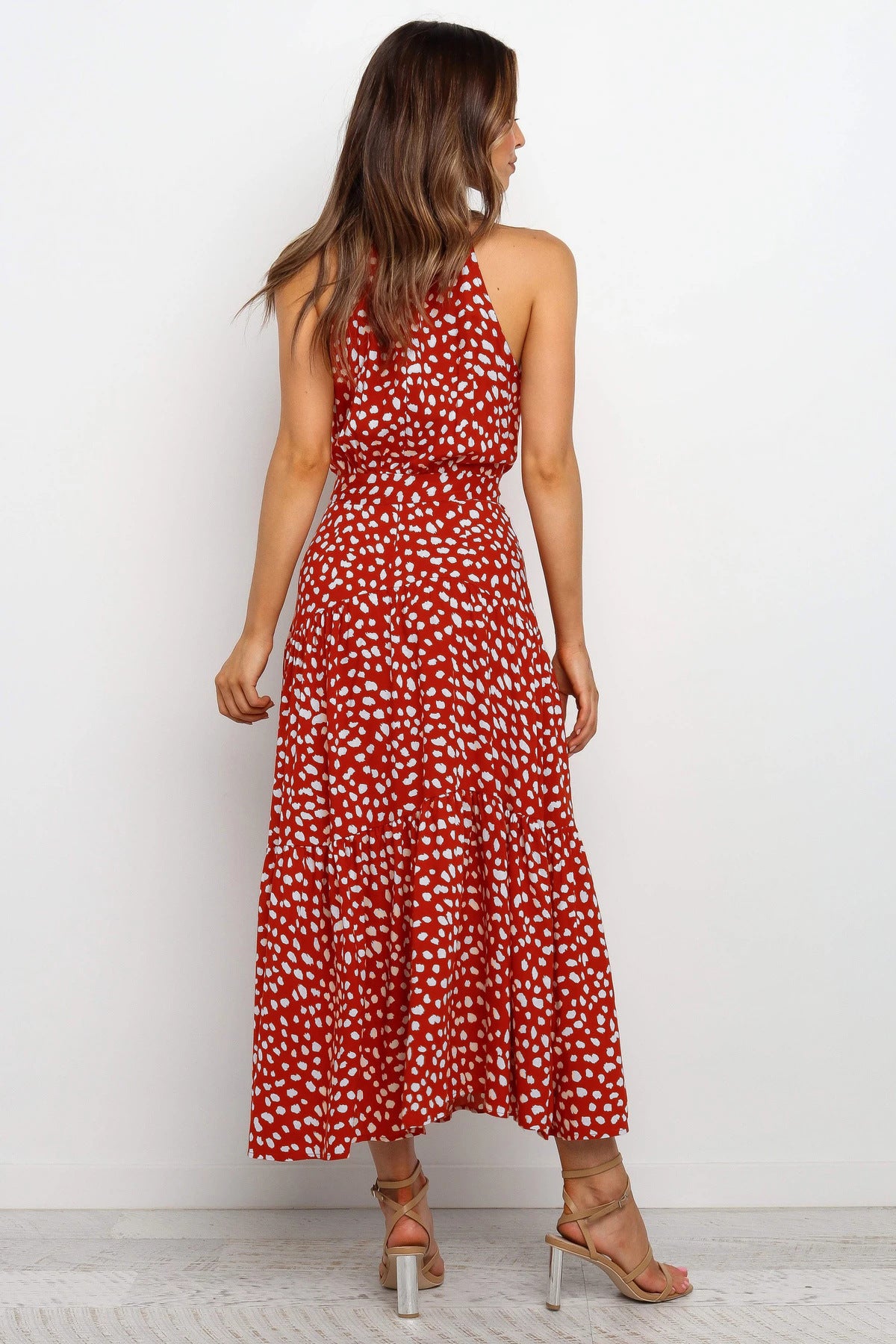 Polka Dot Lightweight A-Line Halter Maxi Dress