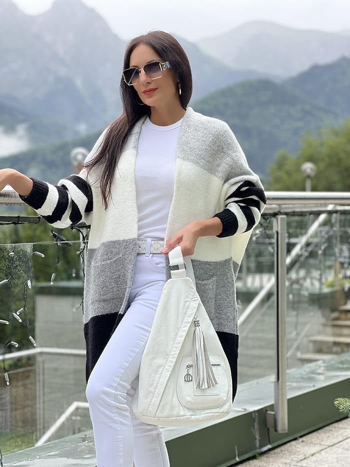 Wool Blend Oversized Stripe Knit Cardigan 