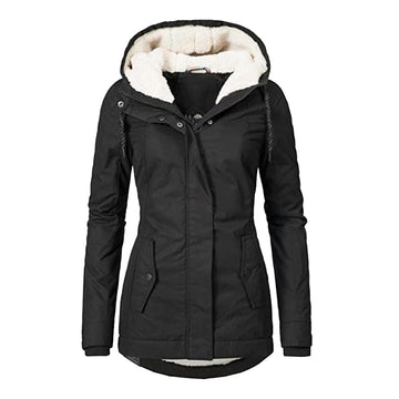 Women's mid-length fleece-lined winter parka with hood