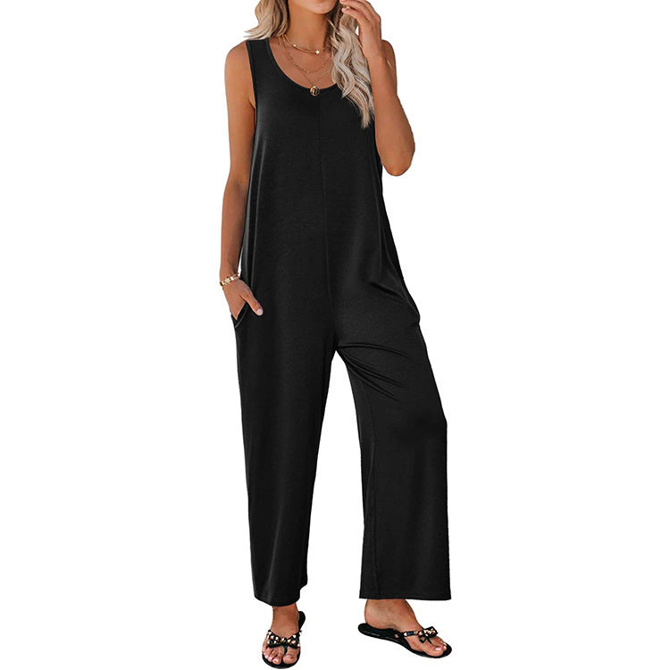 Women’s Jumpsuit – Wide Leg – Relaxed Fit – Sleeveless – Soft Breathable
