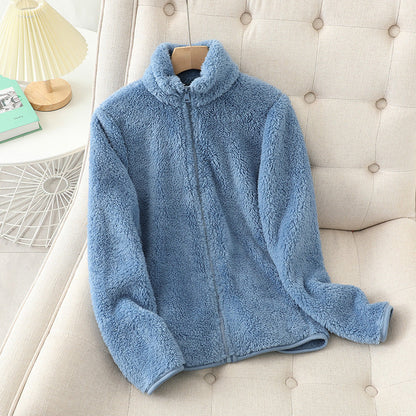 Women’s Fleece Jacket – High-Pile Plush – Relaxed Fit – Stand-Up Collar – Full Zip