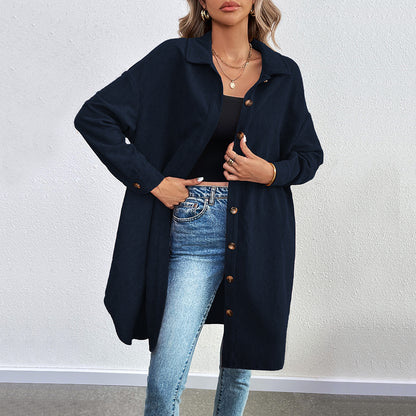 Women's casual button down knee length jacket with pockets