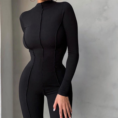 Women's Long Sleeves Bodysuit - Mock Neck - Form-Fitting Stretchy Design