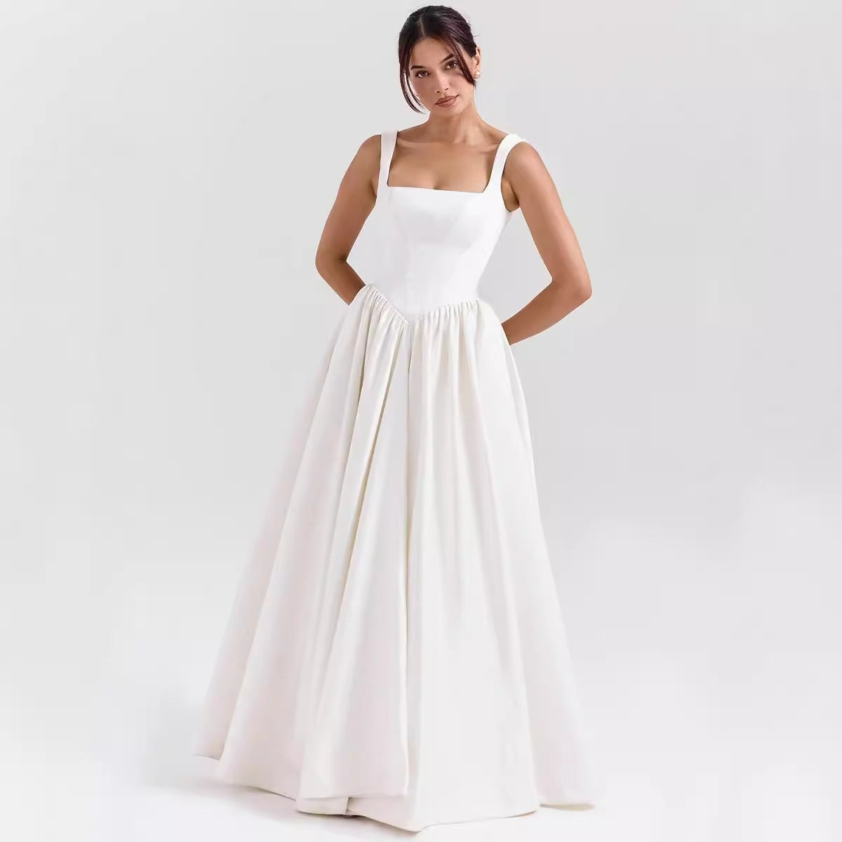 Fitted Cotton Flared Maxi Dress