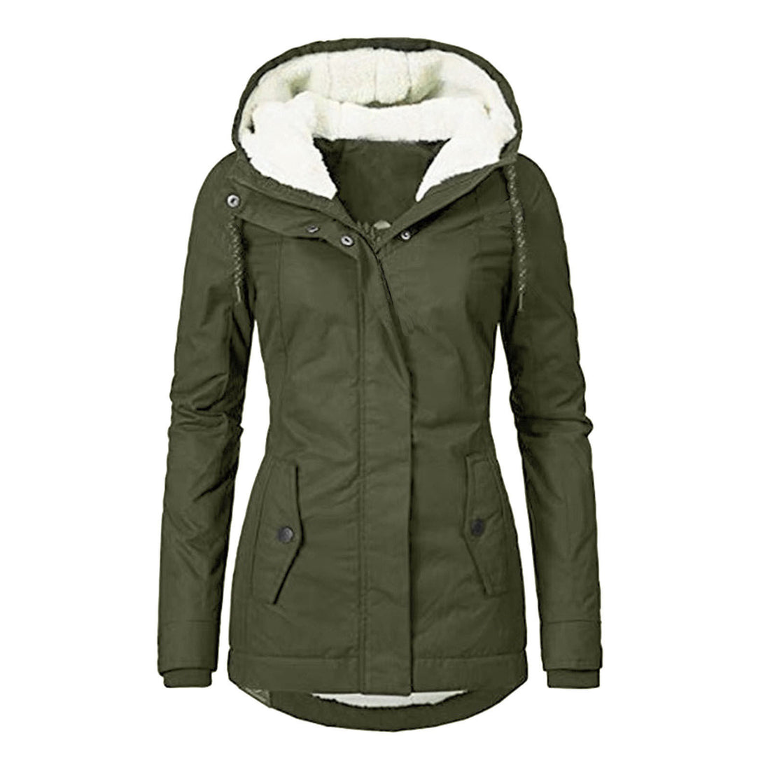 Women's mid-length fleece-lined winter parka with hood