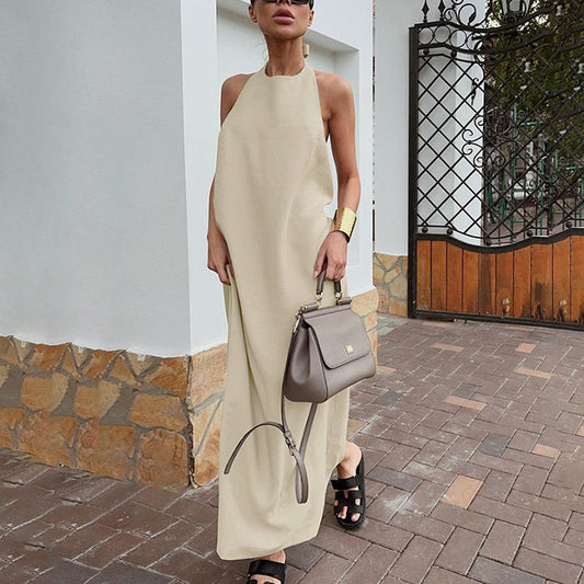 Linen Blend Loose Fit Halter Maxi Dress