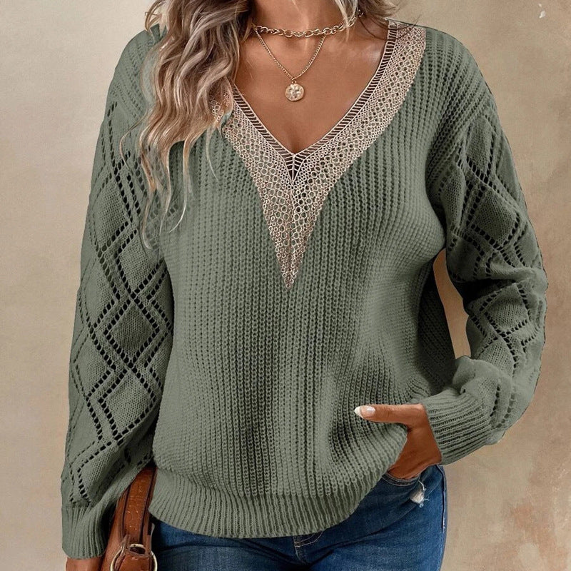Lace Trim Relaxed Fit Knit Sweater