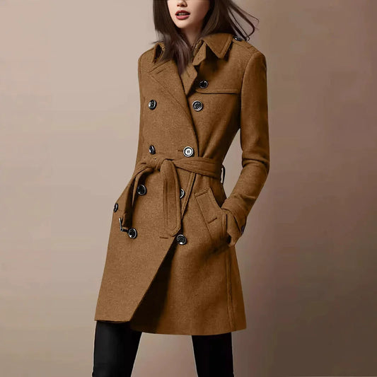 Wool Blend Slim Fit Double-Breasted Coat 