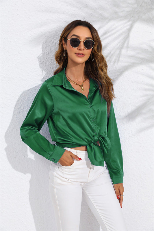 Asymmetrical Hem Wrap Tie Detail Blouse