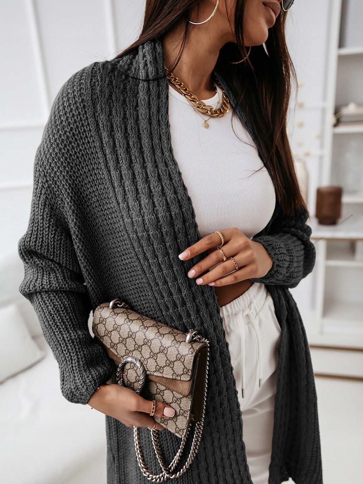 Wool Knit Relaxed Fit Long Cardigan 