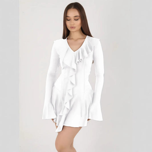 Slim Fit Ruffle Front Mini Dress