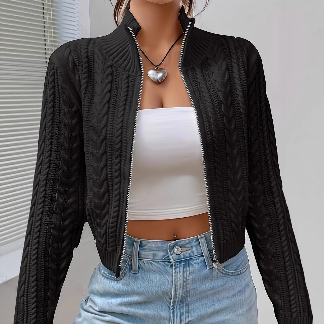 Cable Knit Wool Blend Slim Fit Cardigan 
