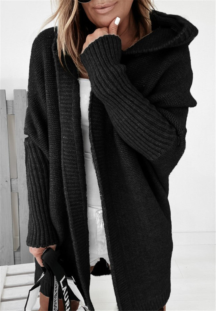 Wool Blend Loose Fit Hooded Sweater Jacket 
