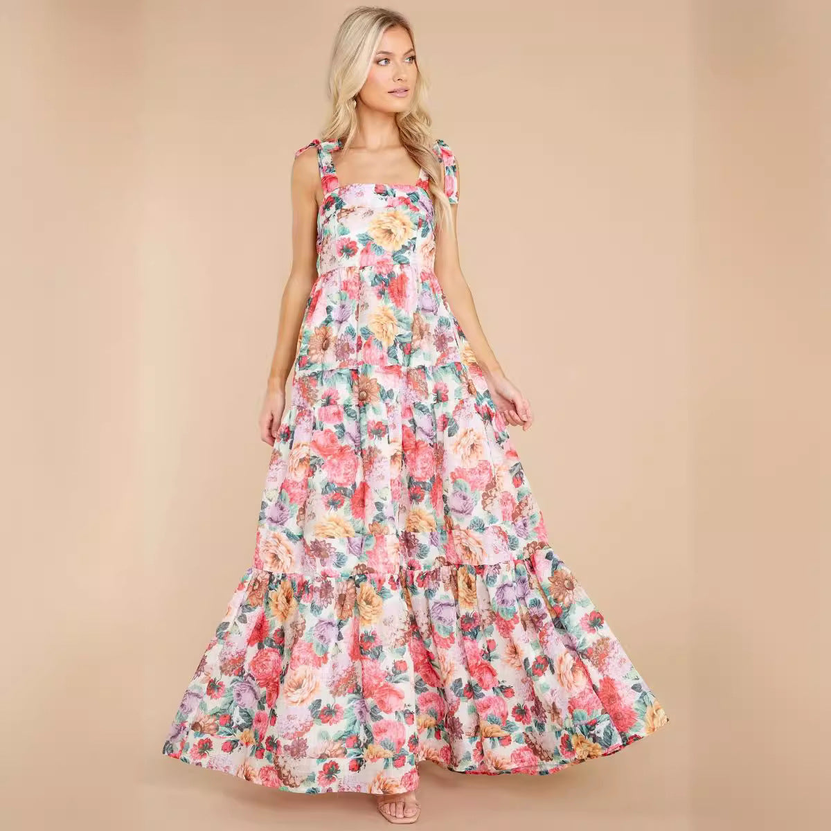Floral Print One-Shoulder Maxi Dress