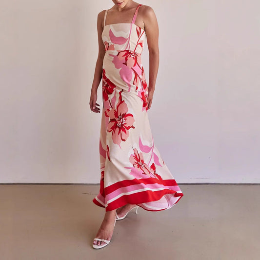 Floral Print Fitted Bodice Maxi Dress