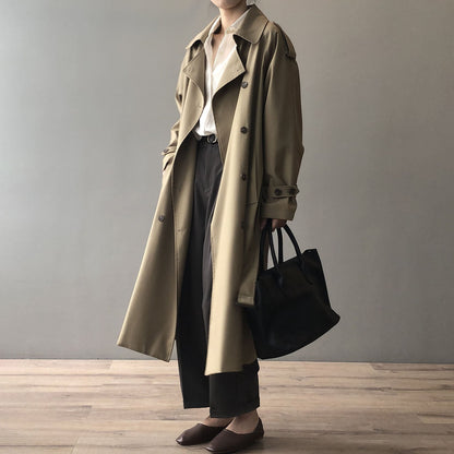 Women’s casual long belted waist trench coat
