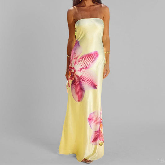 Floral Print Strapless Maxi Dress
