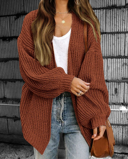 Women’s Cardigan – Chunky Knit Wool – Oversized Fit – Open Front Long Sleeve Layer