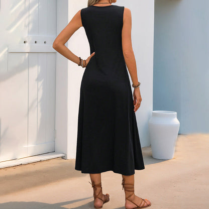Women’s Midi Dress – Sleeveless Relaxed Fit – Floral Embroidery – Lightweight Cotton