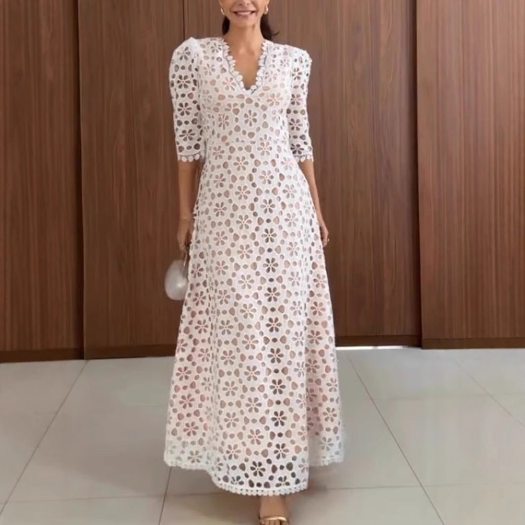 Lace Floral A-Line Fit Maxi Dress