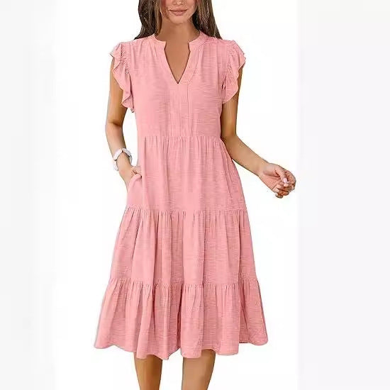 Tiered Ruffle Cinched Waist Midi Dress