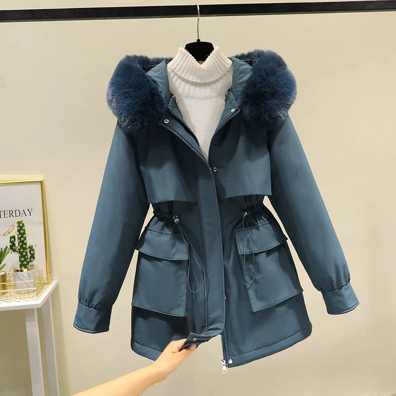 Quilted Lining Faux Fur Hood Parka Jacket 