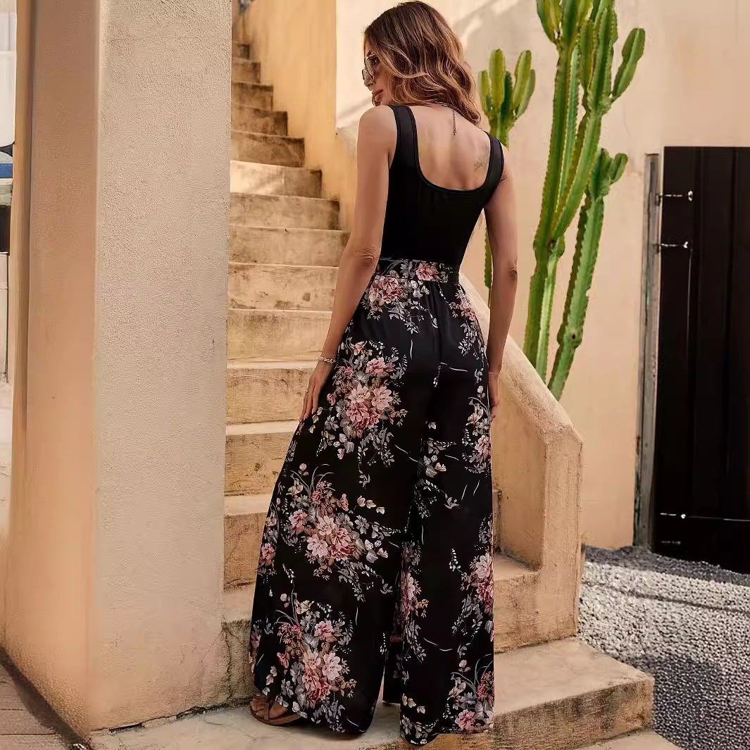 Floral Print Lightweight Wide Leg Jumpsuit