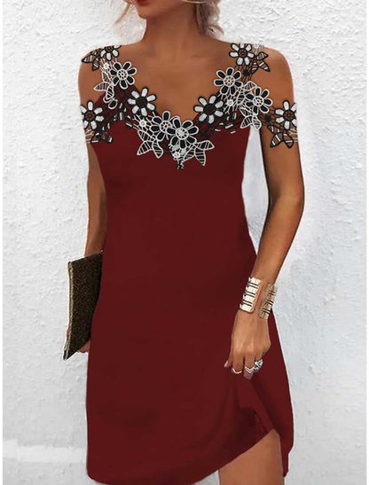 Women’s Evening Dress – Slim Fit – Embroidered Lace – V-Neck – Sleeveless Luxury Fabric