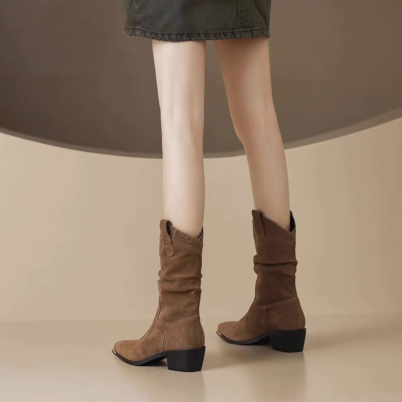 Suede Mid-Calf Pointed Toe Boots