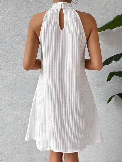 Women's Halter Neck Dress - A-Line Silhouette - Sleeveless - Elegant Pleated Design