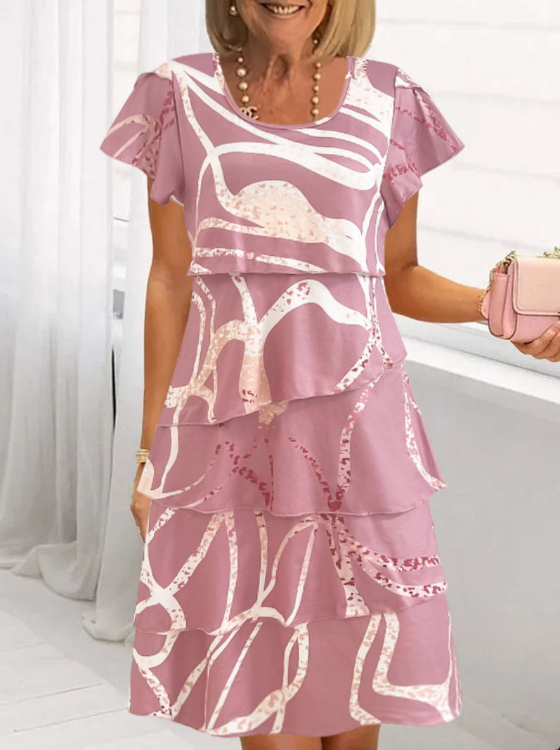 Women’s Midi Dress – Flowy Tiered Fit – Cotton Fabric – Flutter Sleeves – Floral Print