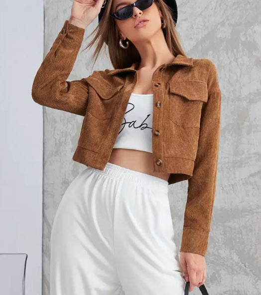 Relaxed Fit Cropped Corduroy Jacket 